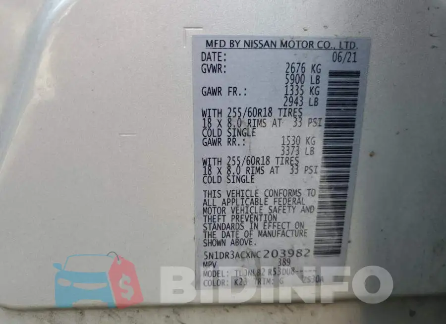 5N1DR3ACXNC203982 Photo# 12