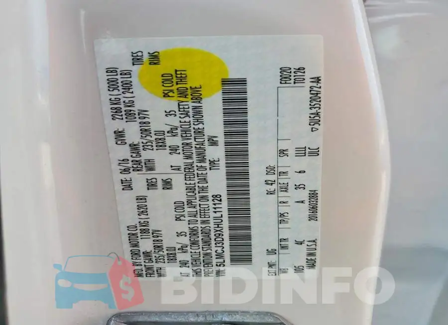 5LMCJ3D9XHUL11128 Photo# 13