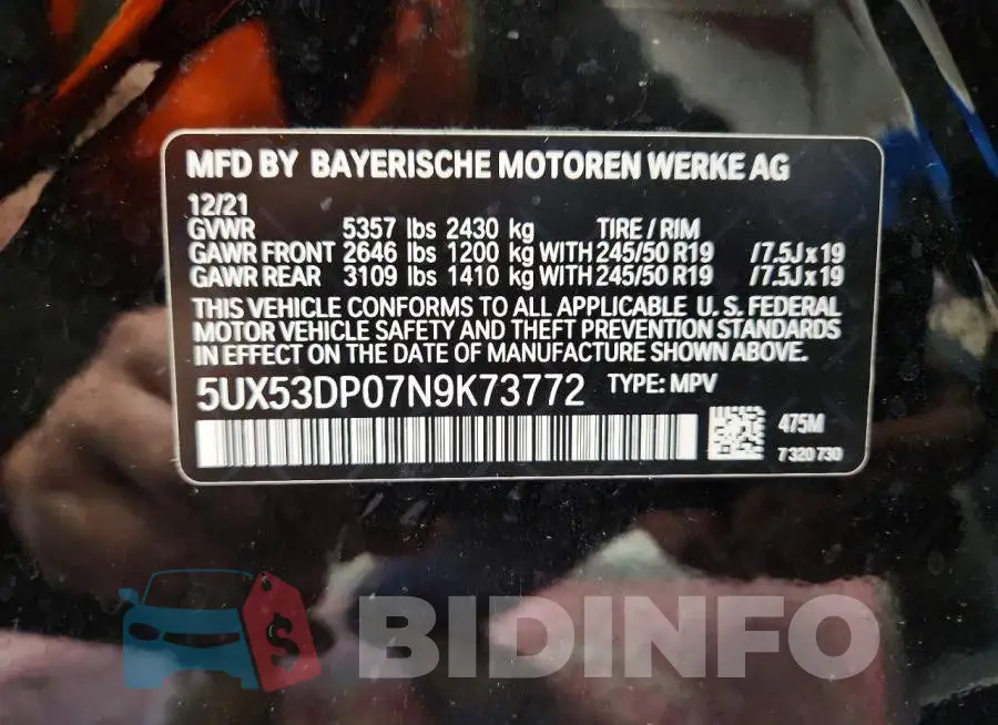 5UX53DP07N9K73772 Photo# 13