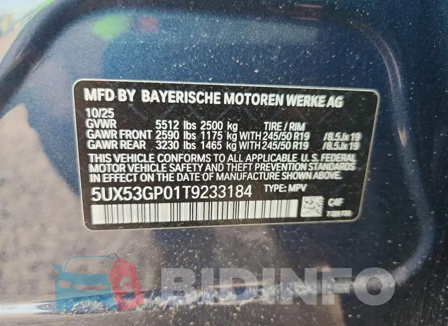5UX53GP01T9233184 Photo# 14