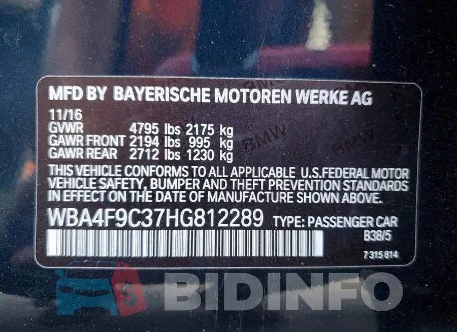 WBA4F9C37HG812289 Photo# 12