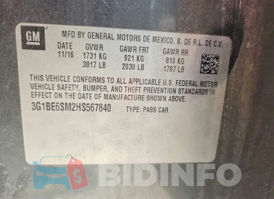 3G1BE6SM2HS567840 Photo# 12