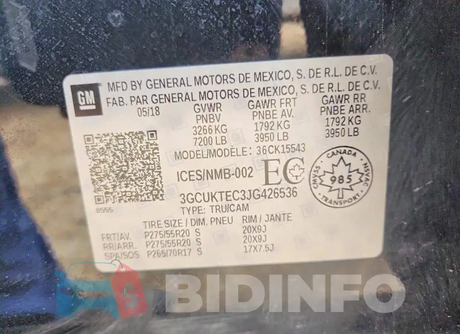 3GCUKTEC3JG426536 Photo# 12