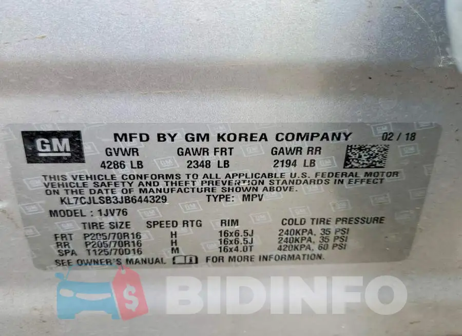 KL7CJLSB3JB644329 Photo# 13