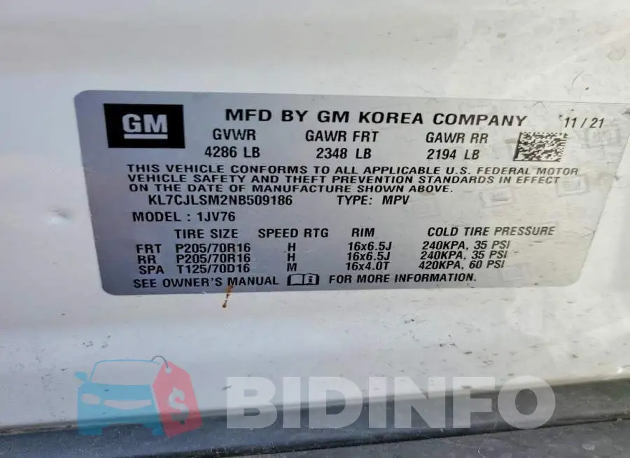 KL7CJLSM2NB509186 Photo# 13