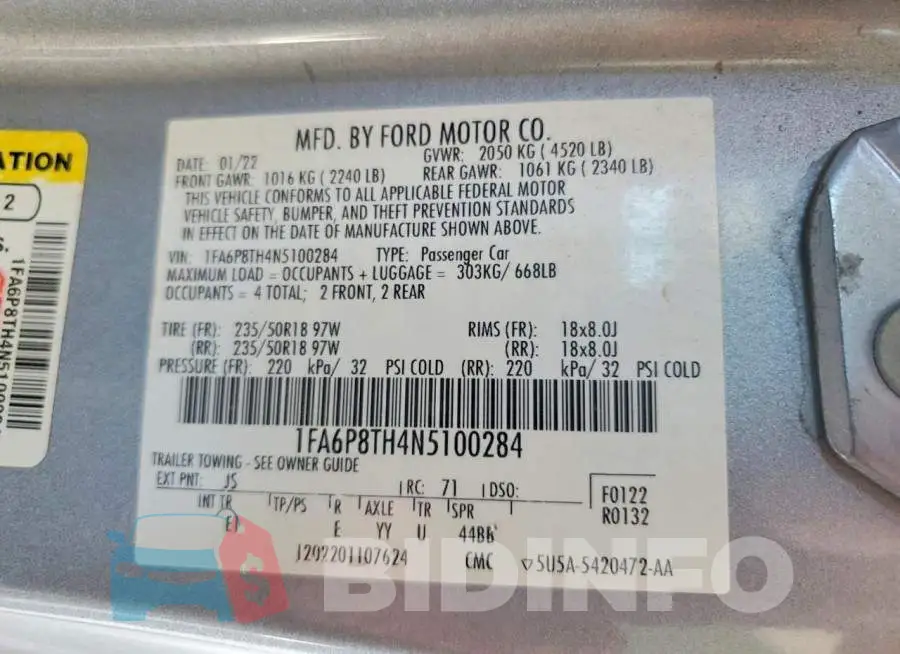 1FA6P8TH4N5100284 Photo# 12