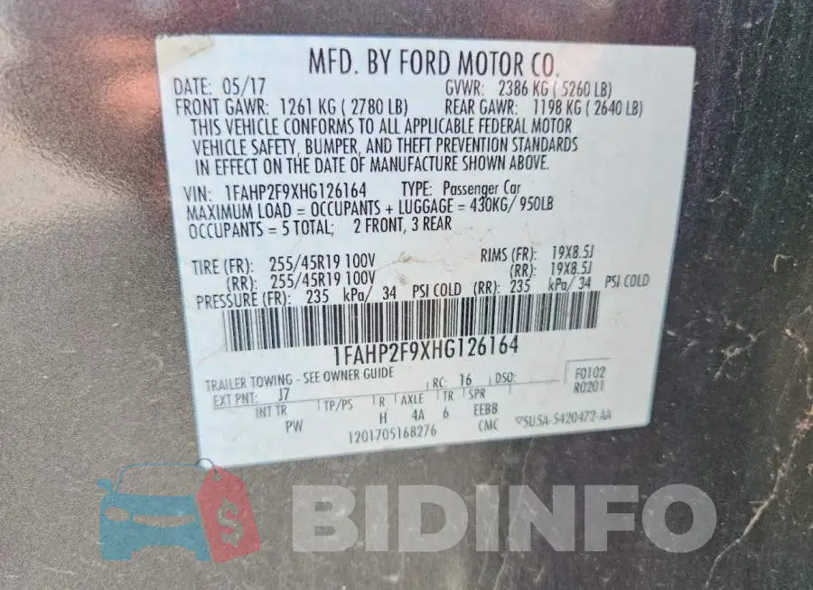 1FAHP2F9XHG126164 Photo# 13