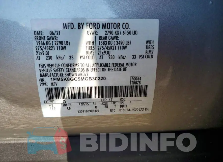 1FM5K8GC5MGB30220 Photo# 13