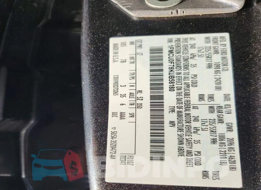 1FMCU0F78KUB58180 Photo# 13