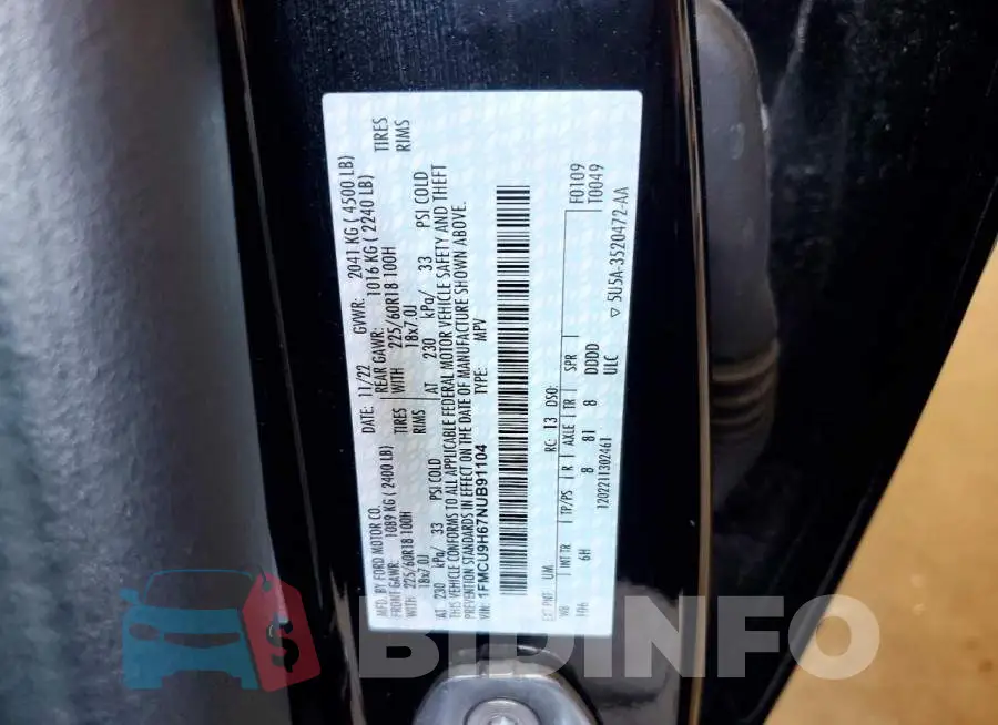 1FMCU9H67NUB91104 Photo# 13