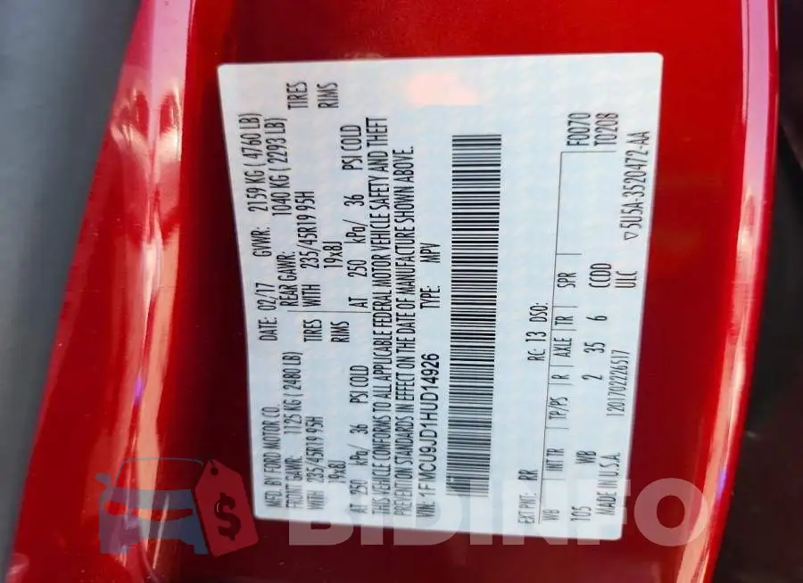 1FMCU9JD1HUD14926 Photo# 13