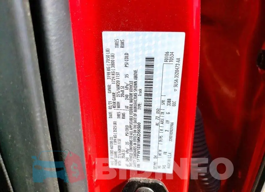 1FTFW1E81MKD56500 Photo# 12