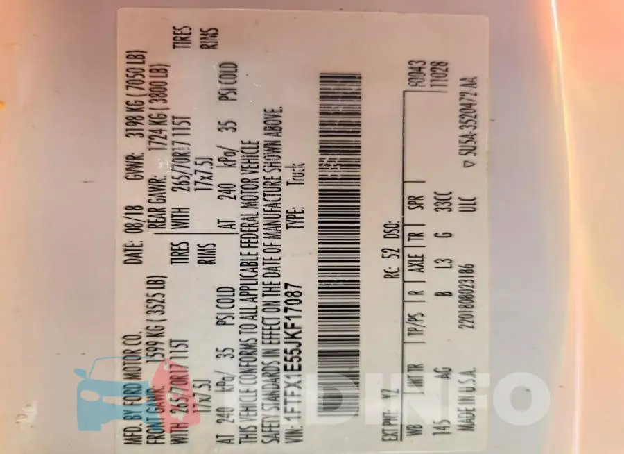 1FTFX1E55JKF17087 Photo# 12