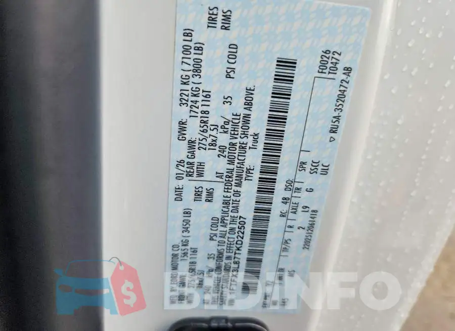 1FTFX3L87TKD22507 Photo# 12