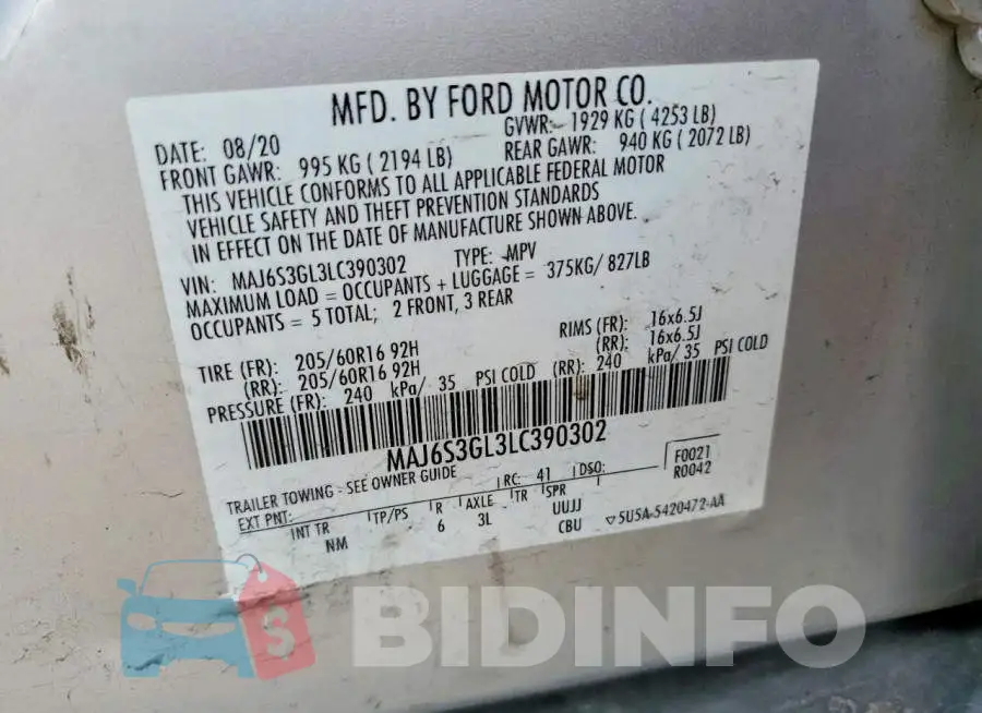 MAJ6S3GL3LC390302 Photo# 13