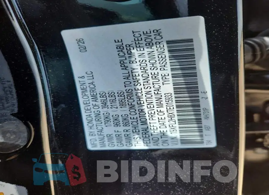 19XFL2H8XTE015933 Photo# 12