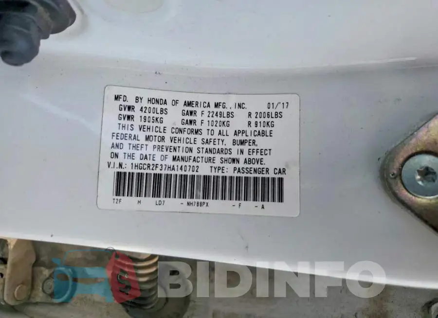 1HGCR2F37HA140702 Photo# 13