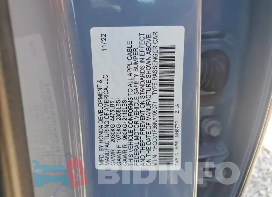 1HGCV1F36NA109071 Photo# 12