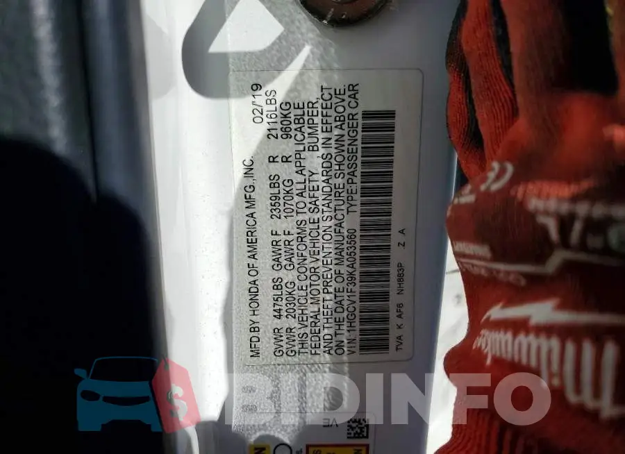 1HGCV1F39KA053560 Photo# 12