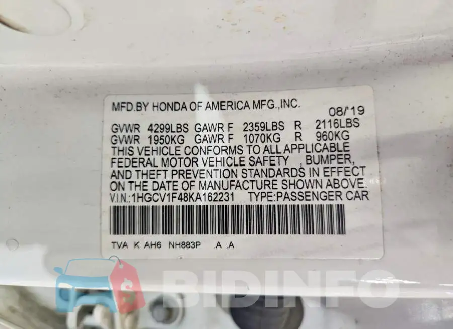 1HGCV1F48KA162231 Photo# 12