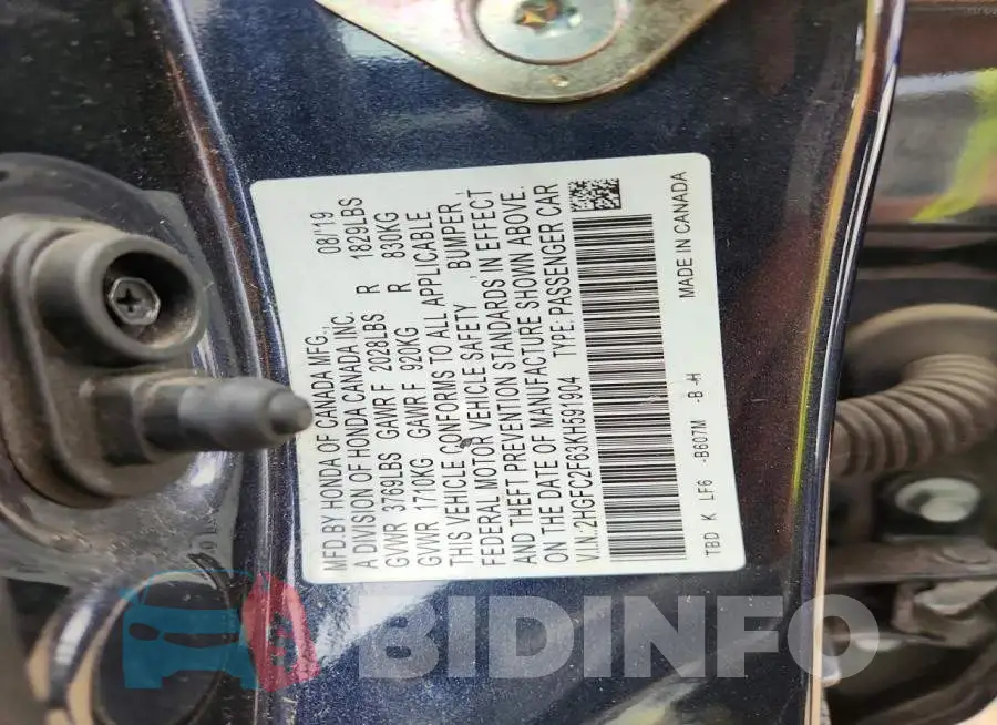 2HGFC2F63KH591904 Photo# 12