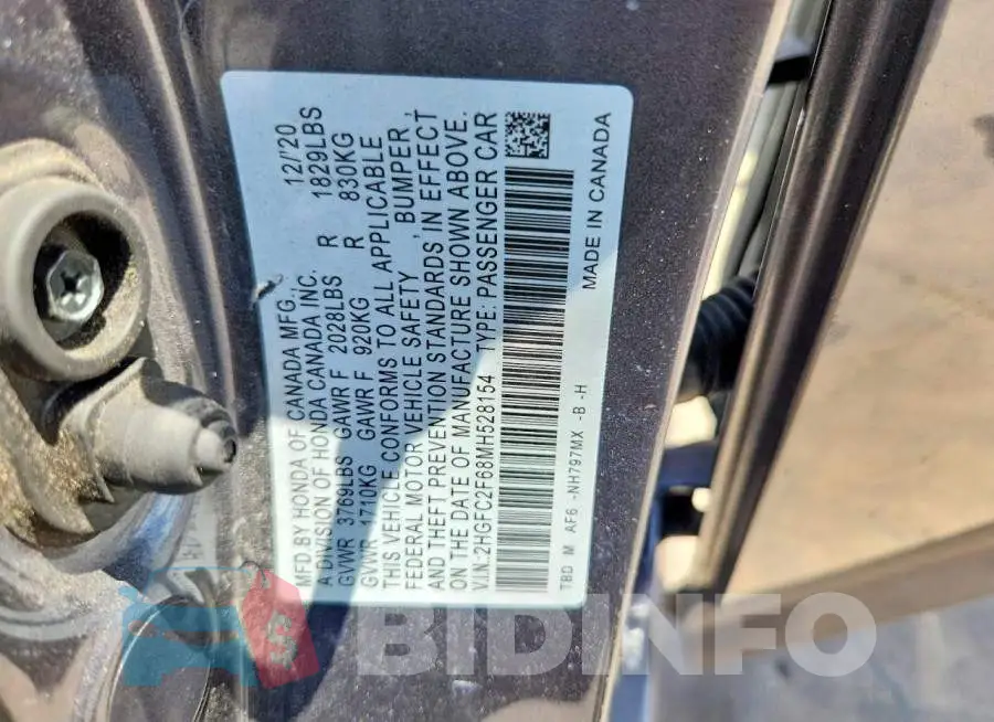 2HGFC2F68MH528154 Photo# 13