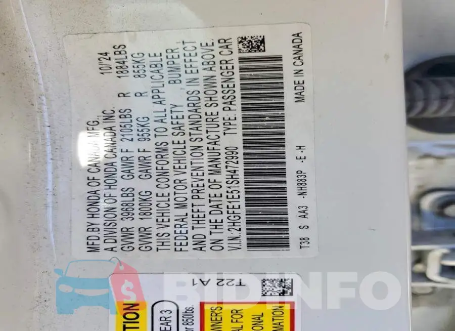 2HGFE1E51SH472990 Photo# 12