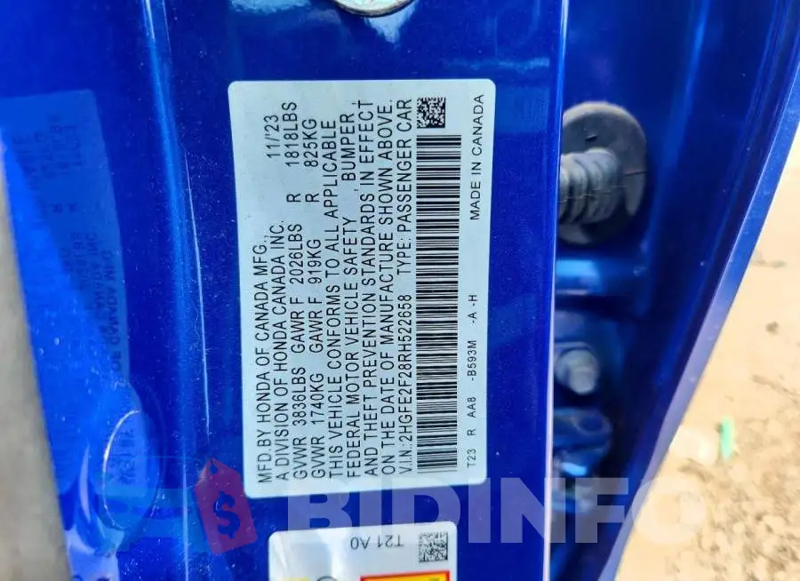 2HGFE2F28RH522658 Photo# 13