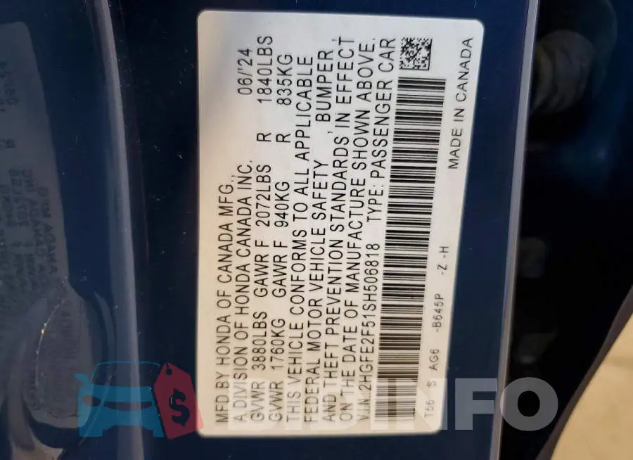 2HGFE2F51SH506818 Photo# 12