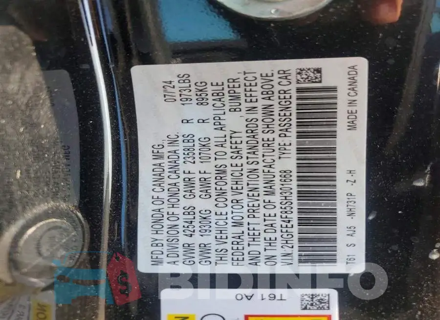 2HGFE4F85SH301668 Photo# 12