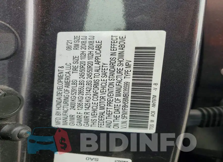 5FNYF8H58MB035599 Photo# 13