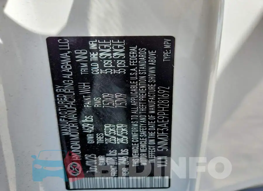 5NMJF3AE9PH281692 Photo# 13
