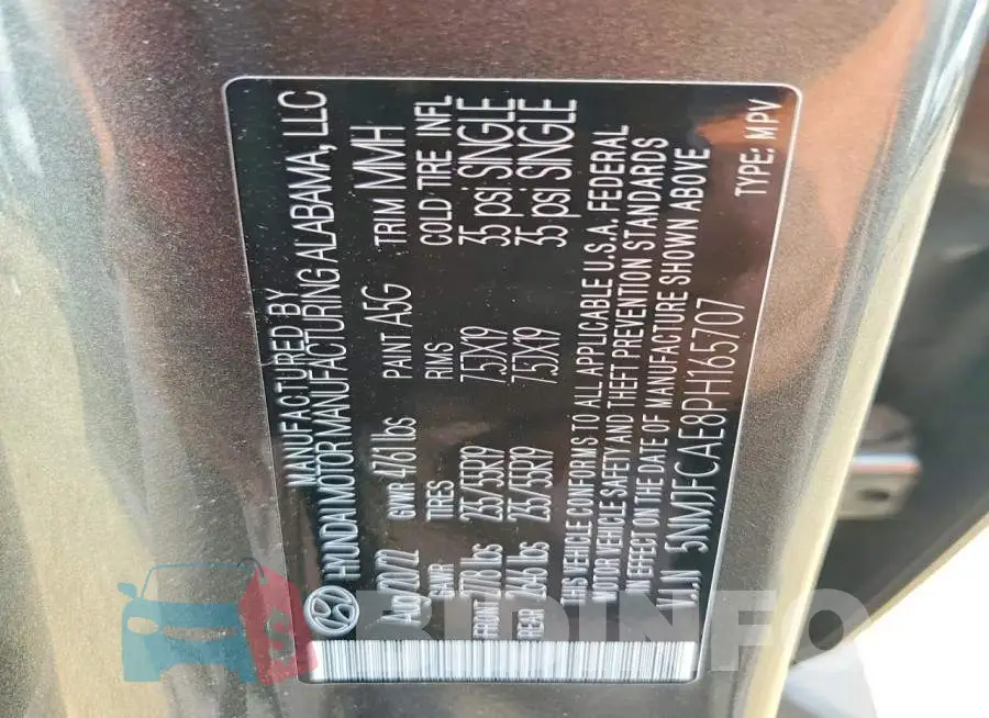 5NMJFCAE8PH165707 Photo# 13