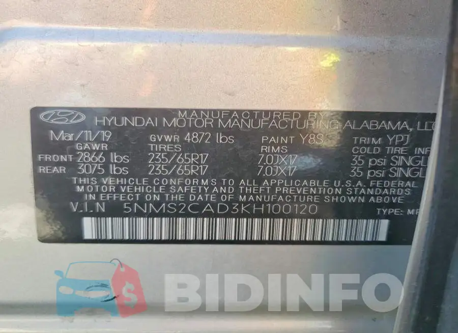 5NMS2CAD3KH100120 Photo# 13
