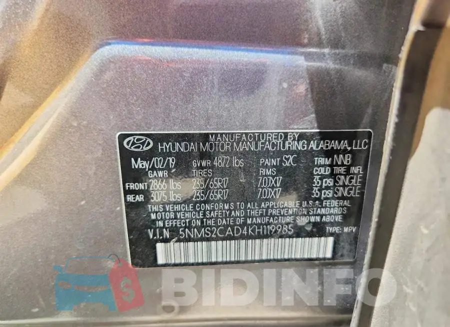 5NMS2CAD4KH119985 Photo# 13