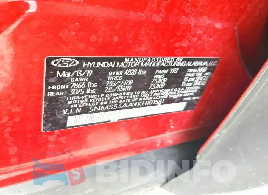5NMS53AA4KH101581 Photo# 14