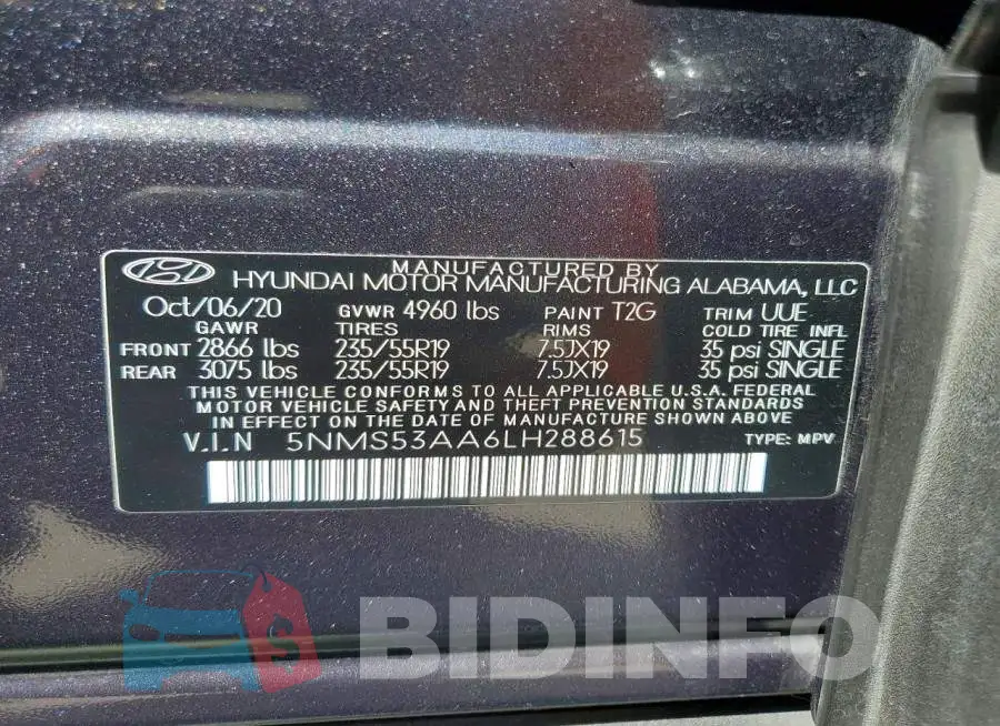 5NMS53AA6LH288615 Photo# 13