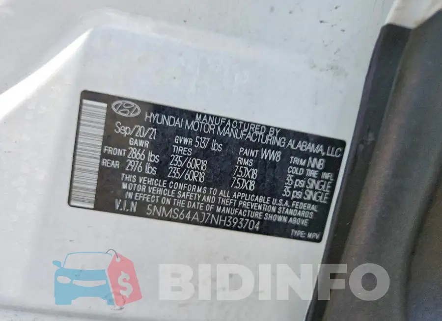 5NMS64AJ7NH393704 Photo# 13