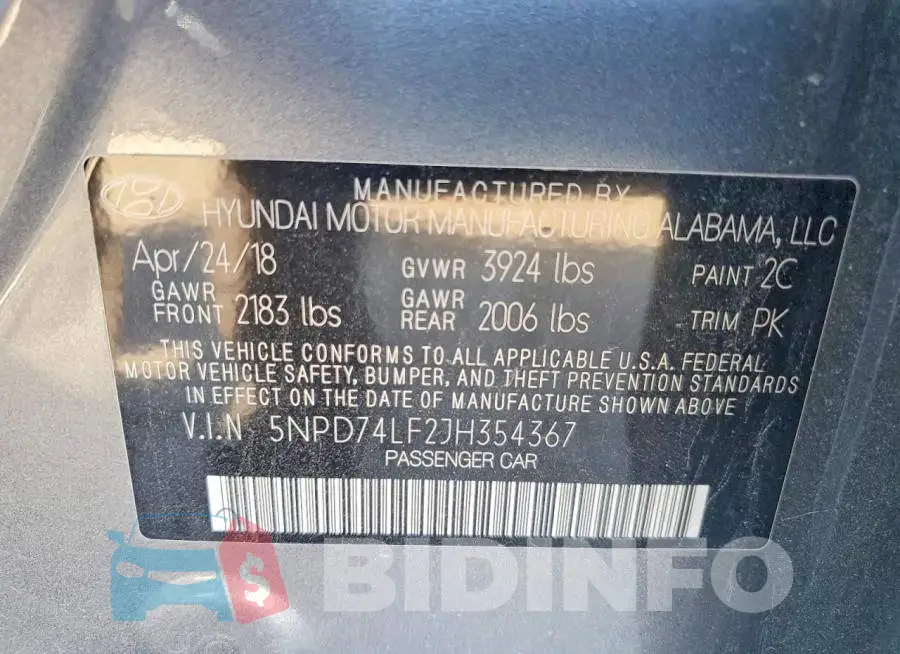 5NPD74LF2JH354367 Photo# 12