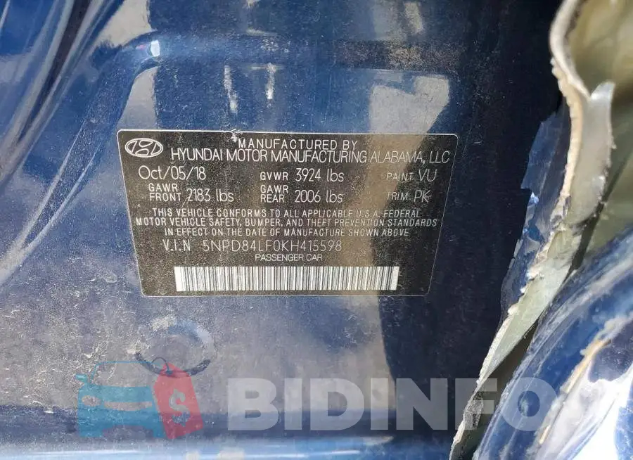 5NPD84LF0KH415598 Photo# 12