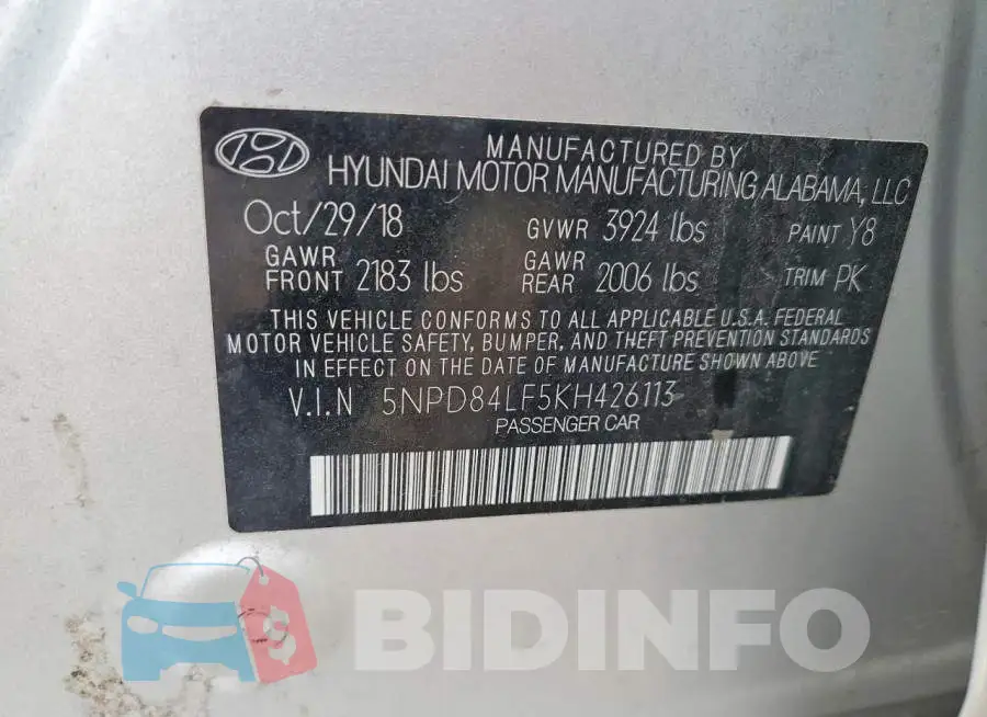 5NPD84LF5KH426113 Photo# 12