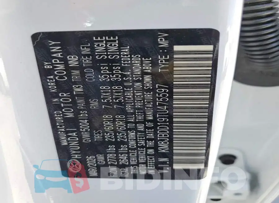 KM8JBDD19TU475597 Photo# 14