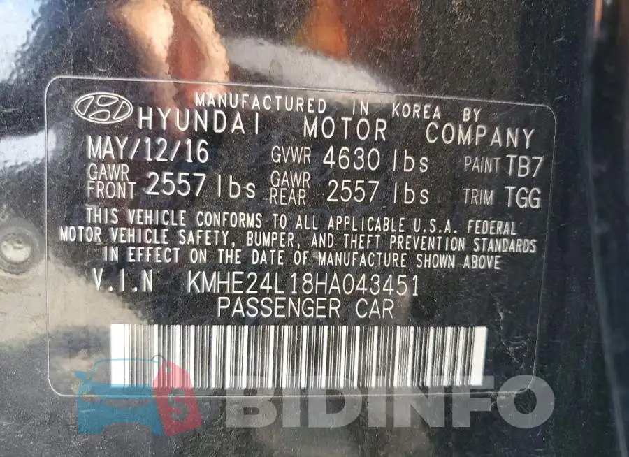 KMHE24L18HA043451 Photo# 12
