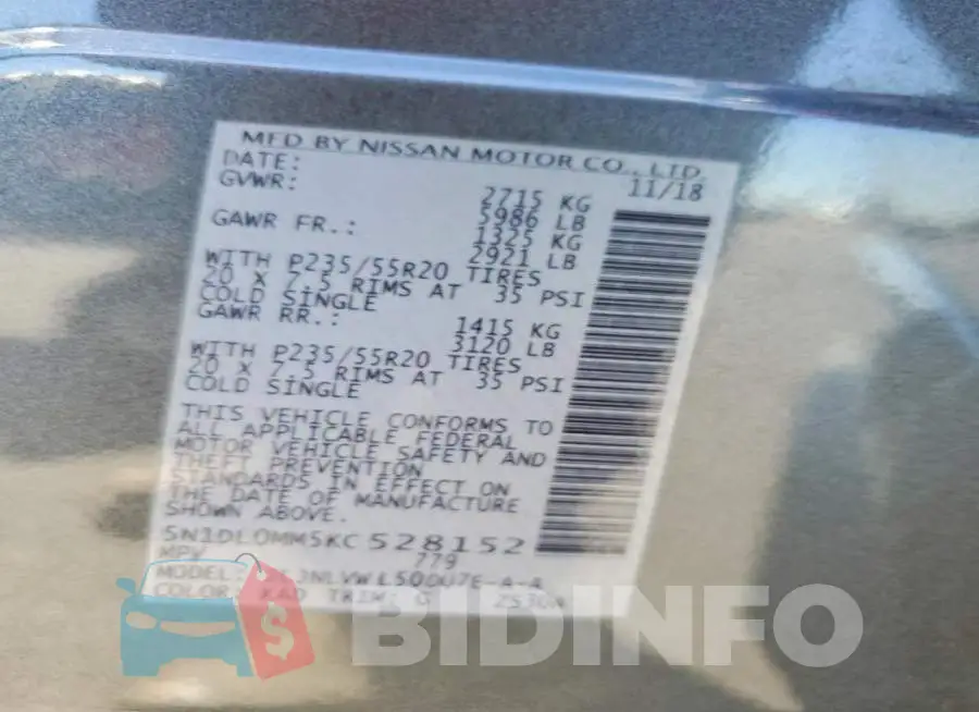 5N1DL0MM5KC528152 Photo# 12