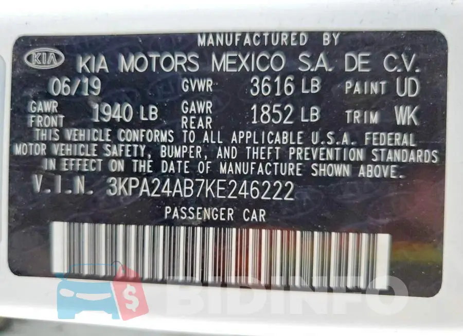 3KPA24AB7KE246222 Photo# 12