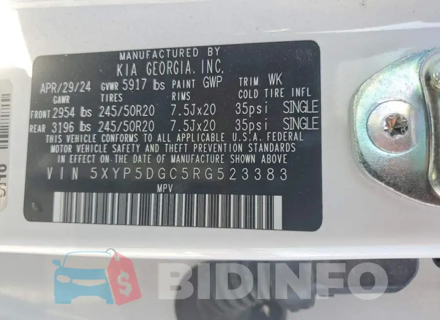 5XYP5DGC5RG523383 Photo# 13
