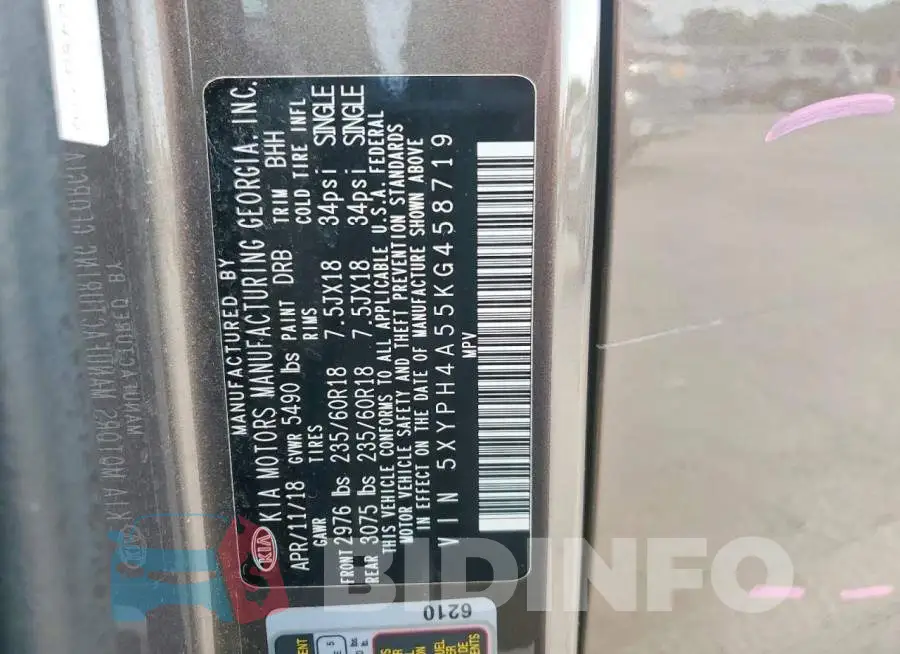 5XYPH4A55KG458719 Photo# 13
