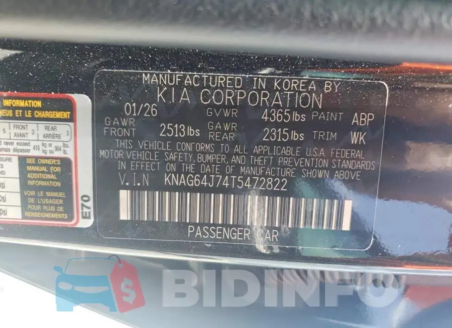 KNAG64J74T5472822 Photo# 13