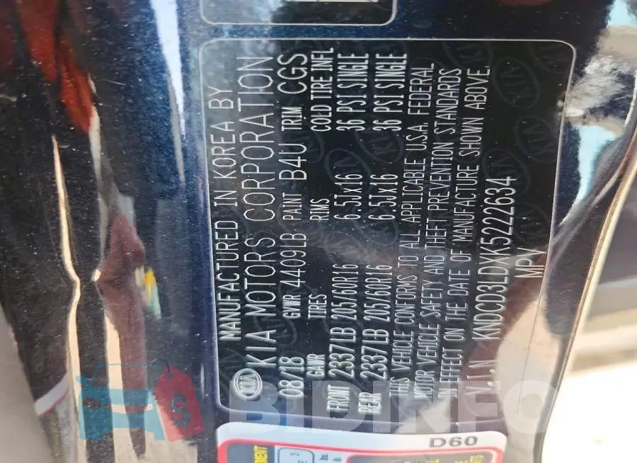 KNDCD3LDXK5222634 Photo# 13