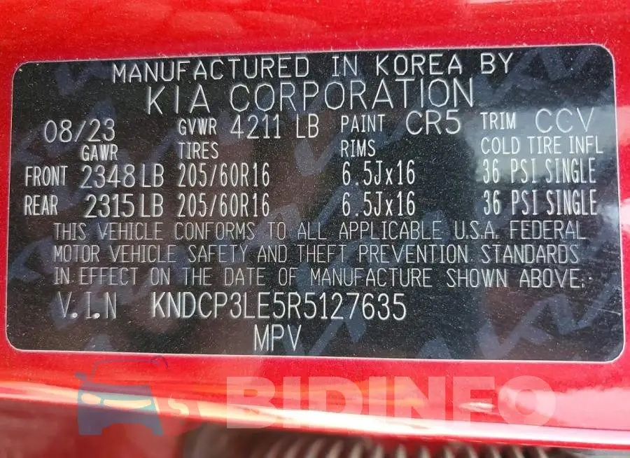 KNDCP3LE5R5127635 Photo# 12